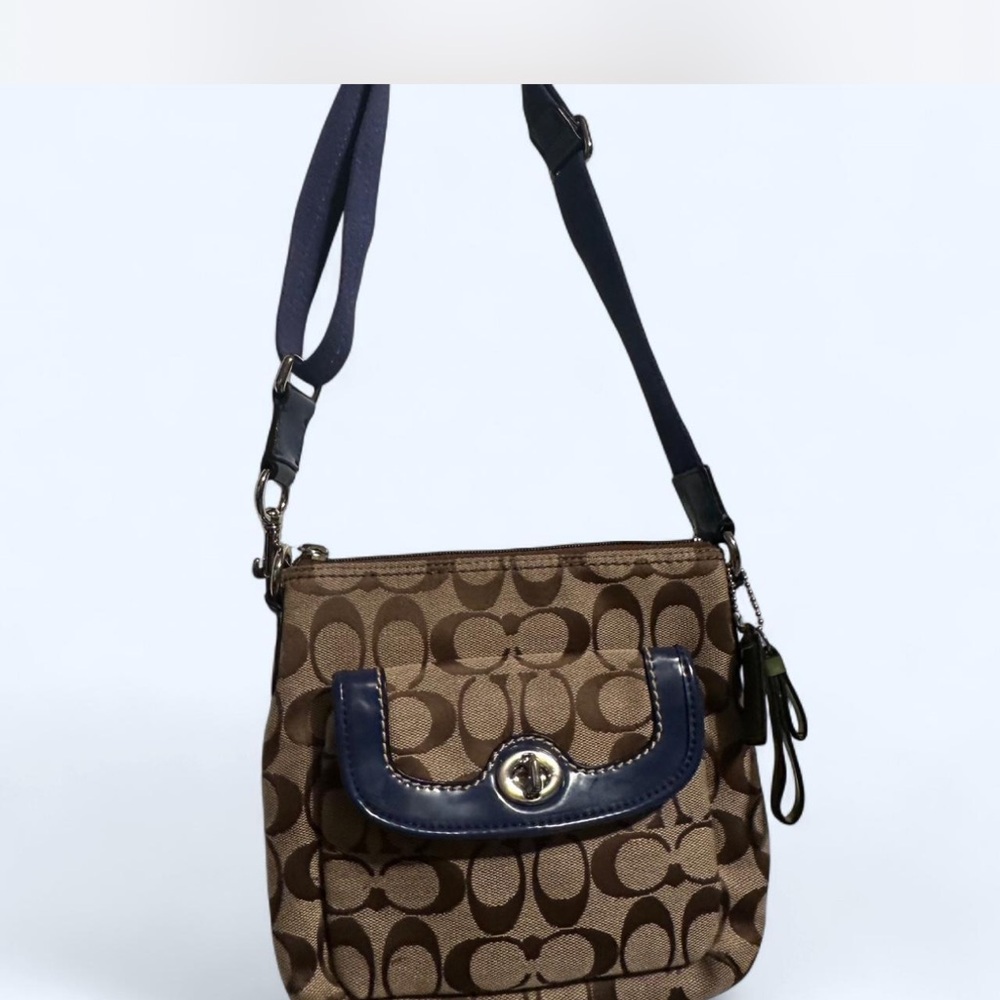 Coach Brown and Blue Crossbody Bag with Signature Monogram